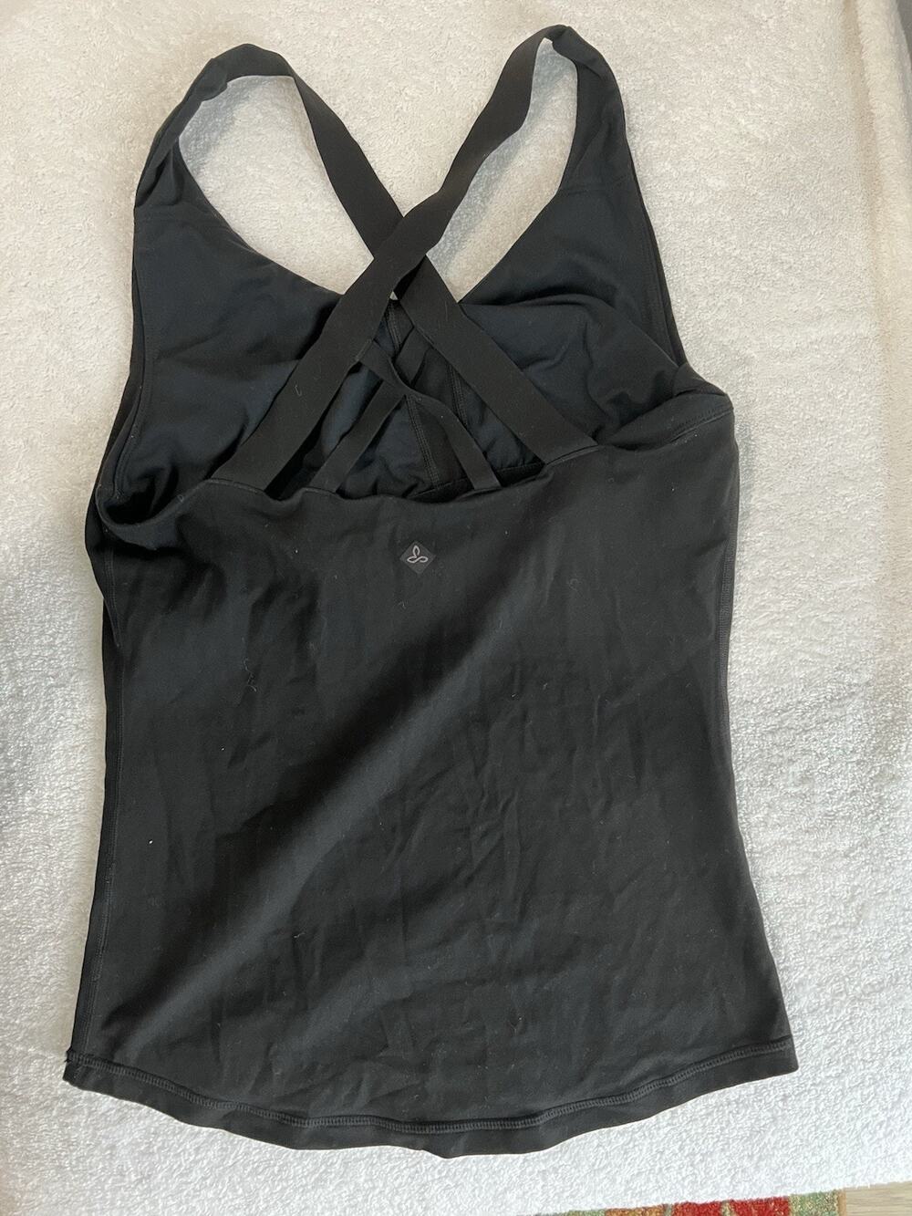 PRANA Womens Tank Top Strappy Back Built In Bra Yoga Athletic Workout black -S